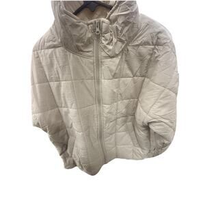 Women’s Full Zip Quilted Hooded Jacket Mid-Length Long Sleeve Beige Size M